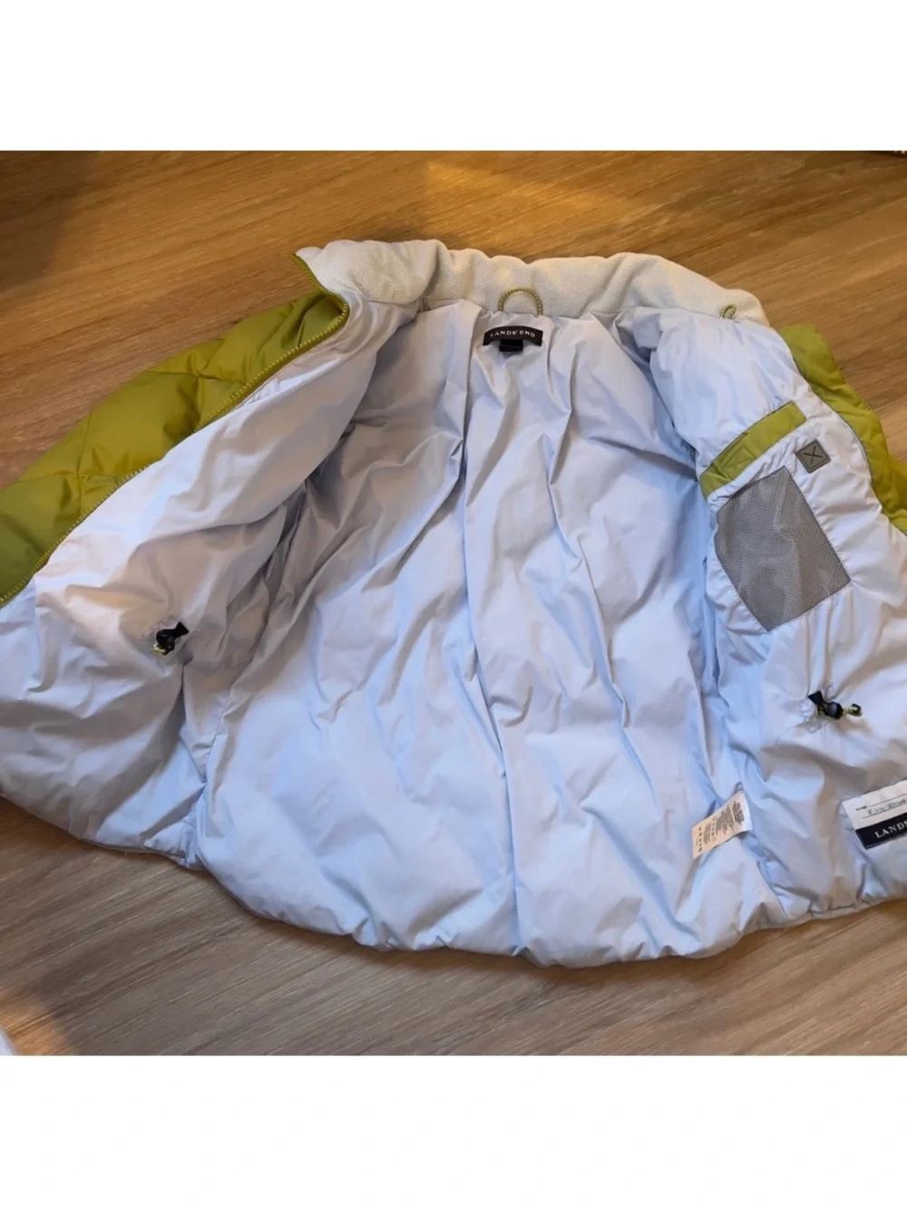Lands’ End Girls Down Puffer Jacket Green Quilted Coat Size M 10-12